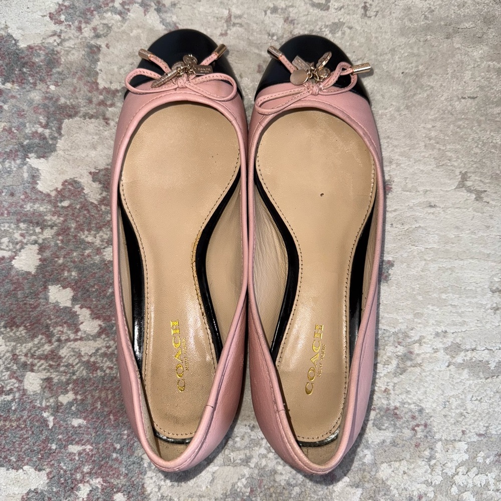 Coach Pink and Black Ballet Flats with Bow Accents